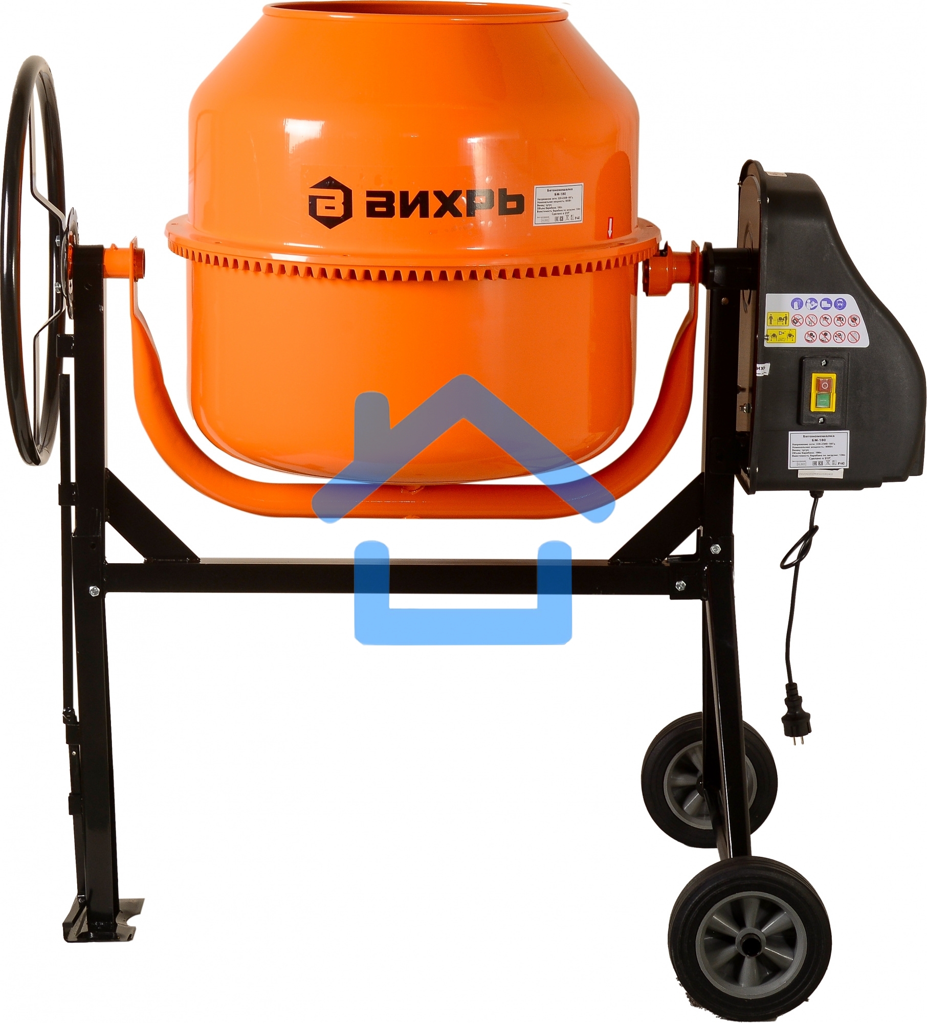 Бетономешалка Вихрь БМ-180 (74/1/4) 800 Вт, 180 л, чугунный венец, 32 об/мин
