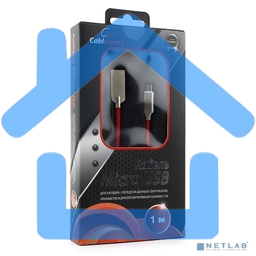 Кабель USB 2.0 Cablexpert CC-P-mUSB02R-1M, AM/microB, серия Platinum, длина 1м, красный, блистер
