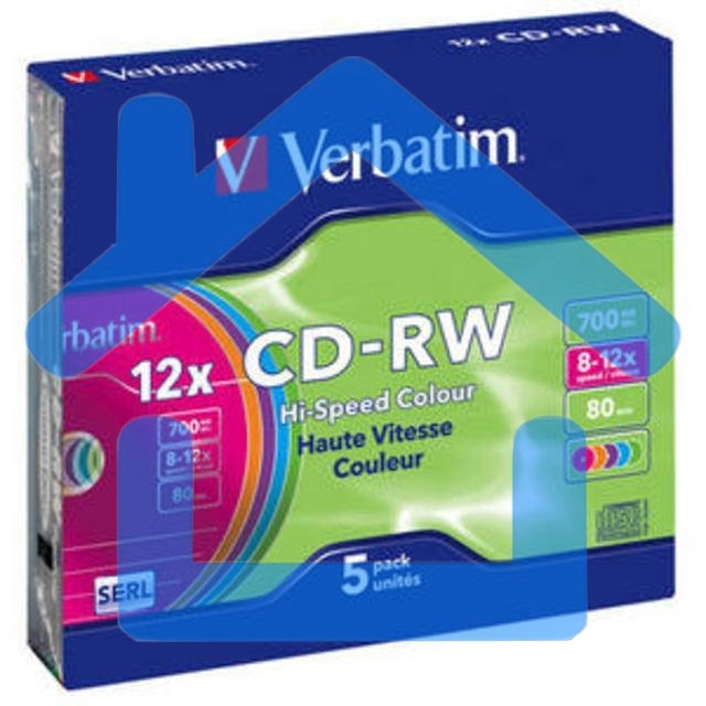 Диск CD-RW Verbatim 700Mb 12x Slim case (5шт) Color (43167)