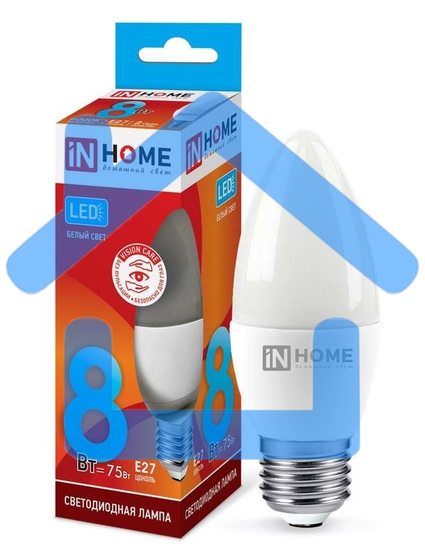 Лампа светодиодная LED-СВЕЧА-VC 8Вт 230В E27 4000К 720лм IN HOME 4690612020457