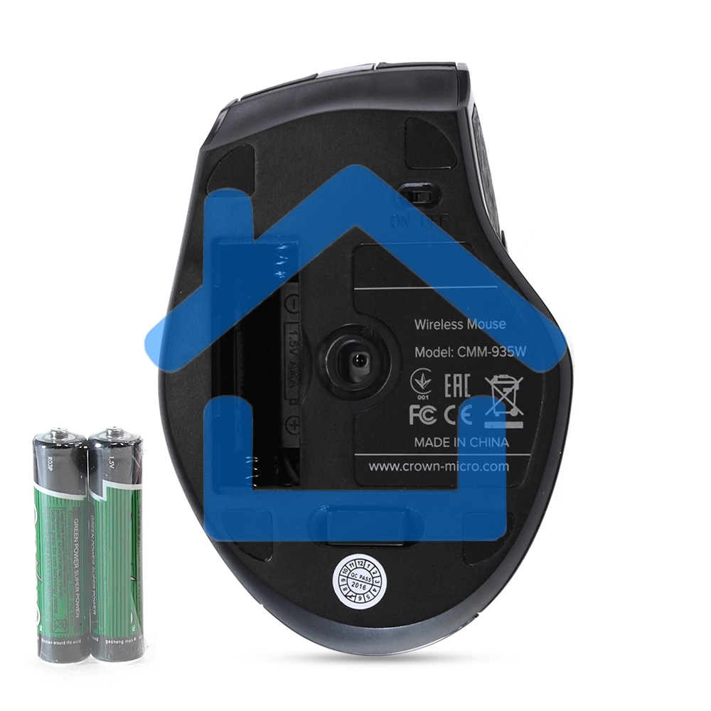 Мышь беспроводная Crown CMM-935W черный, 1600 dpi, радиоканал, USB, кнопки - 6