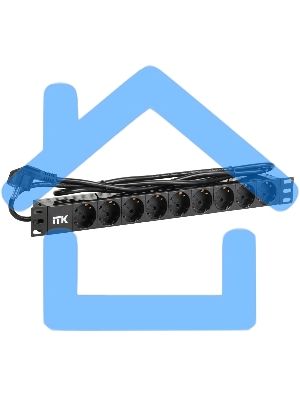 Блок розеток 9 розеток ITK PH22-9D1 PDU нем. ст, 1U, шнур 2м вилка нем. ст ал.проф