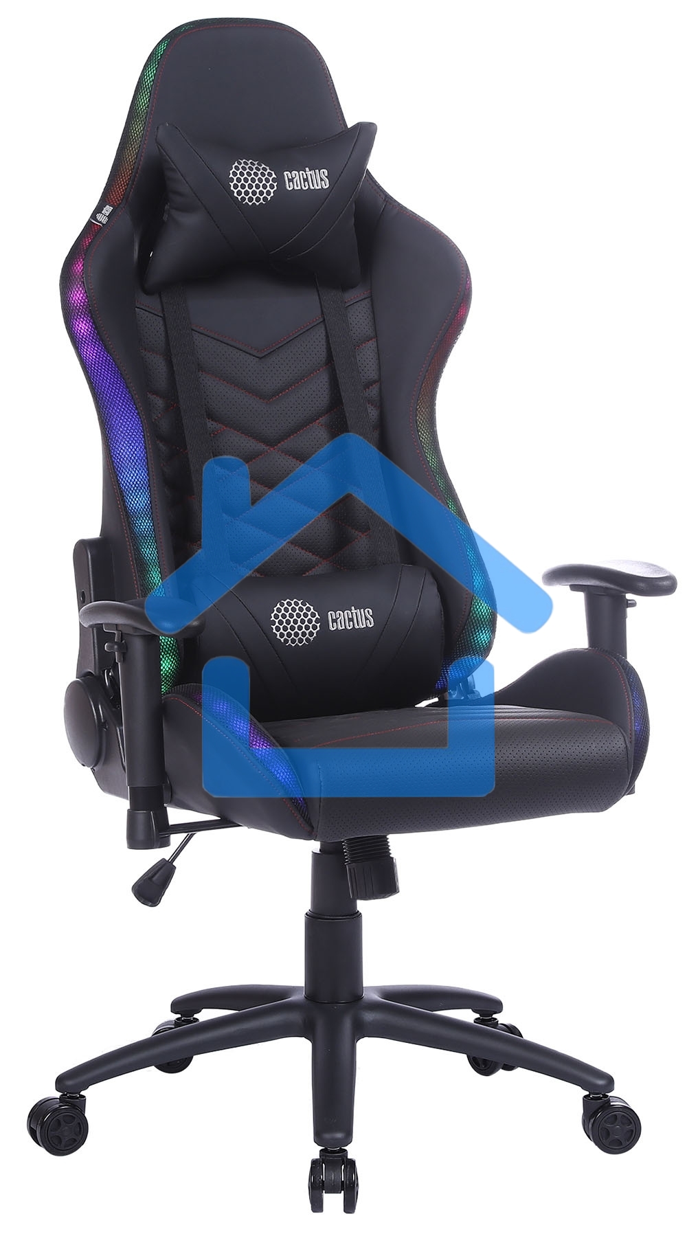 Кресло игровое Cactus CS-CHR-0099BLR черный/красный, сиденье черный/красный, эко.кожа, с подголов. крестовина металл, пластик черный