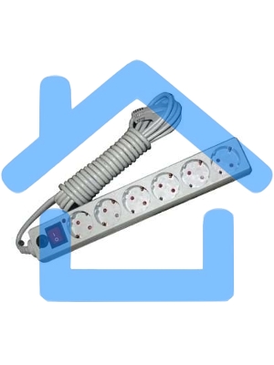 Удлинитель с сетевым фильтром 6х5м с заземл. 10А IP20 защ. шторки ПВС 3х0.75 сер. UNIVersal 967U-5005