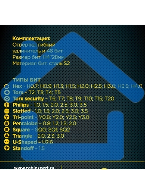 Отвертка с набором бит Cablexpert TK-SD-11R (50 предметов)