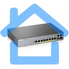 Коммутатор Zyxel GS1350-12HP, 10xGE (8xPoE+), 2xSFP, бюджет PoE 130 Вт, дальность передачи питания до 250 м, автоперезагрузка PoE-портов, повышенная защита от перенапряжений и электростатических разрядов