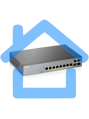 Коммутатор Zyxel GS1350-12HP, 10xGE (8xPoE+), 2xSFP, бюджет PoE 130 Вт, дальность передачи питания до 250 м, автоперезагрузка PoE-портов, повышенная защита от перенапряжений и электростатических разрядов