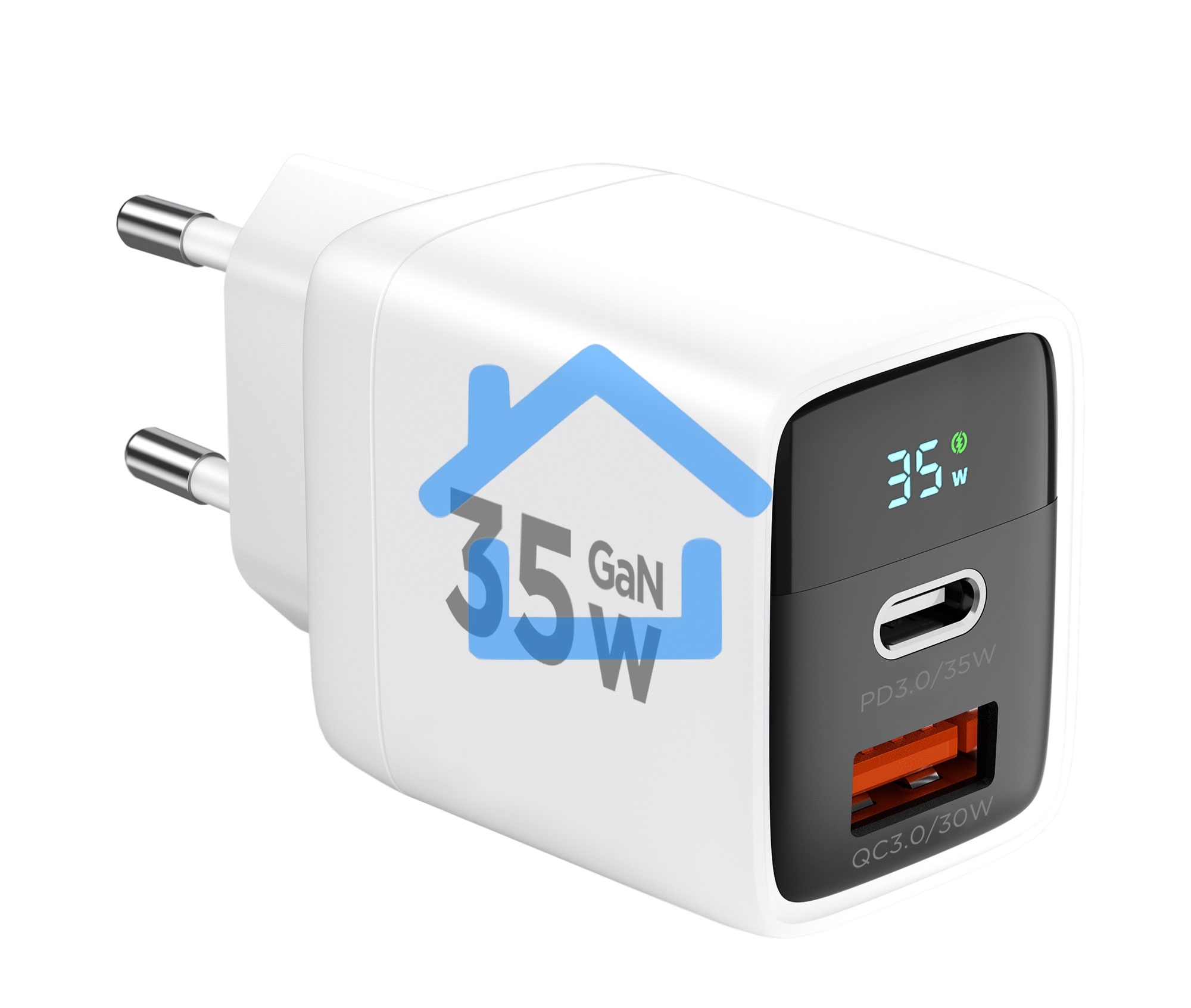 Зарядное устройство с дисплеем Cablexpert MP3A-PC-52, 35Вт GaN, QC3.0/PD3.0, 1хUSB, 1хType-C, белый, коробка