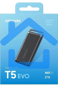 Внешний SSD Samsung T5 EVO, 2TB, USB 3.2 Gen 1 Type-C, R/W 460/460, черный