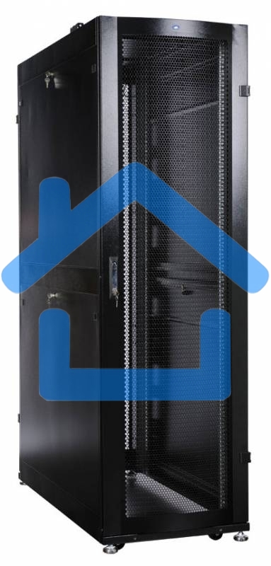 Шкаф серверный ПРОФ напольный 48U (600x1200) дверь перфор. 2 шт., черный, в сборе