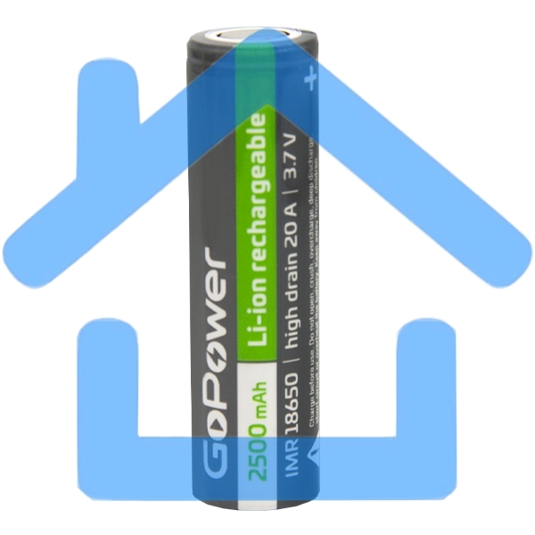 Аккумулятор GoPower Li-ion IMR18650 PC1 20A 3.7V 2500mAh без защиты выс.ток плос.конт.
