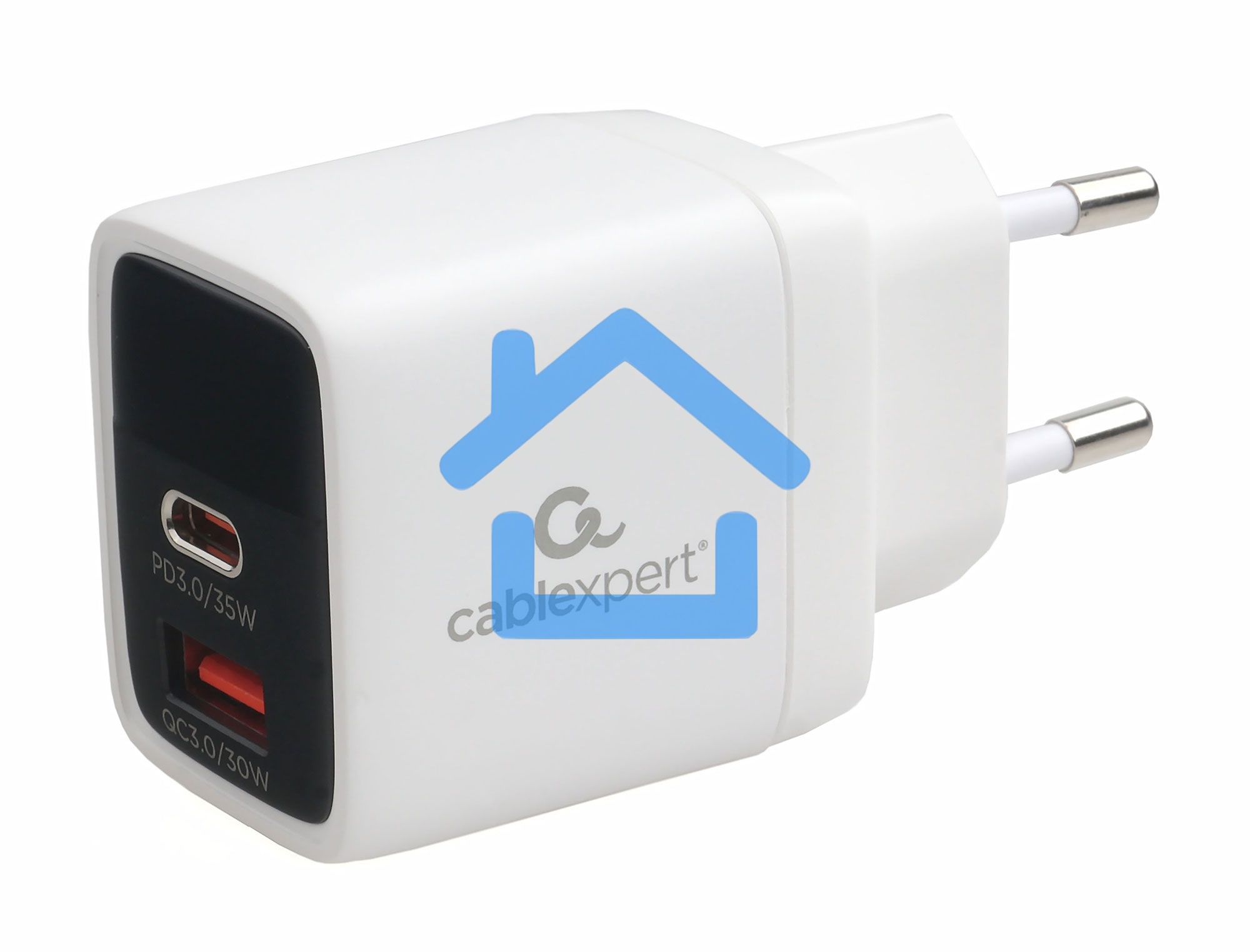 Зарядное устройство с дисплеем Cablexpert MP3A-PC-52, 35Вт GaN, QC3.0/PD3.0, 1хUSB, 1хType-C, белый, коробка