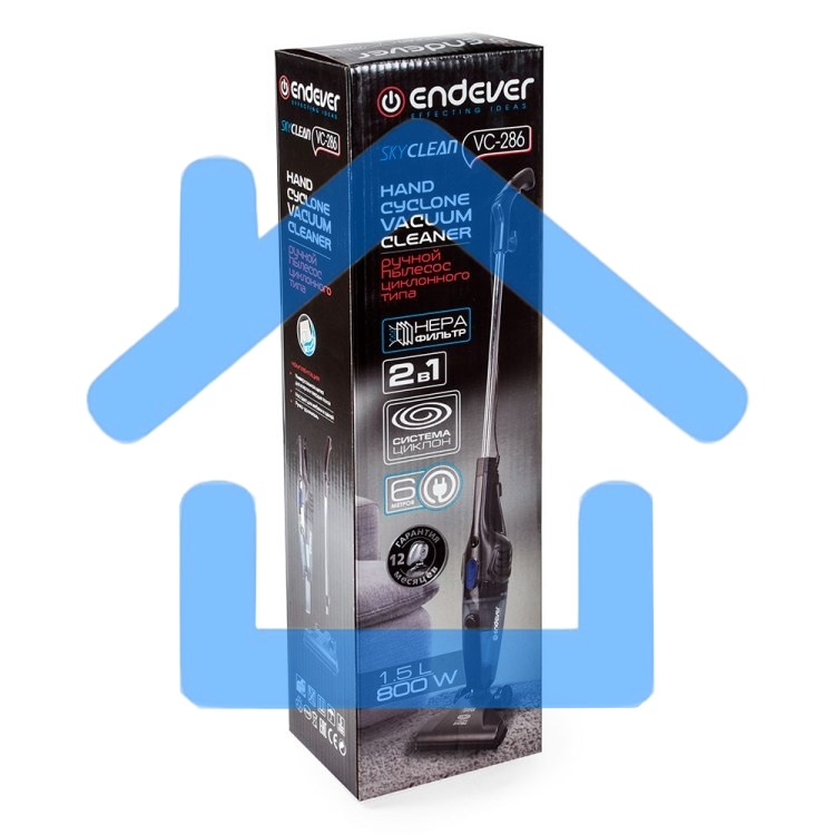 Пылесос вертикальный Endever VC-286 серый, питание от сети, 100 Вт, уборка сухая, пылесборник 1.9 л