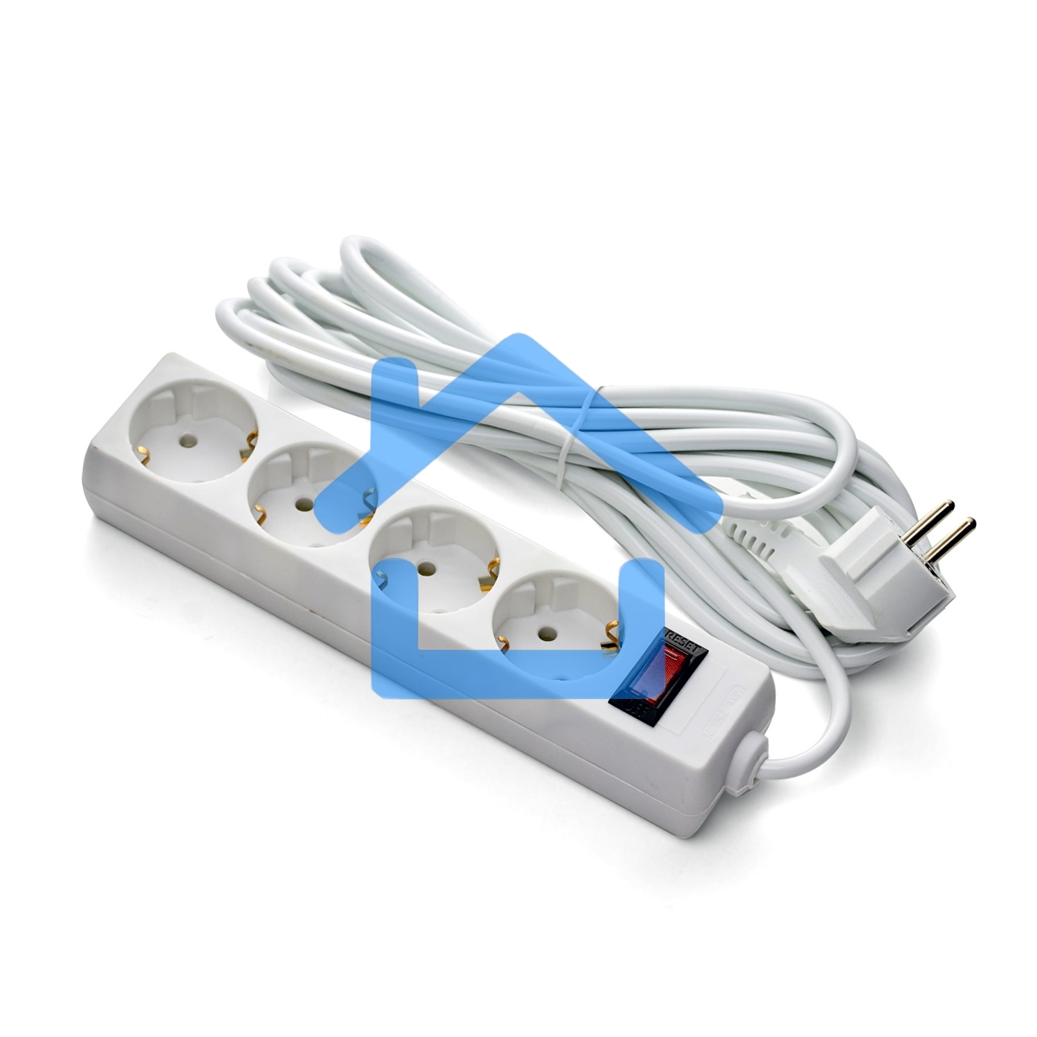 Удлинитель ExeGate EC-4-1.8W (EX279399RUS), белый, 1,8 м, евровилка с заземлением, 4 евророзетки с заземлением, 2200 Вт