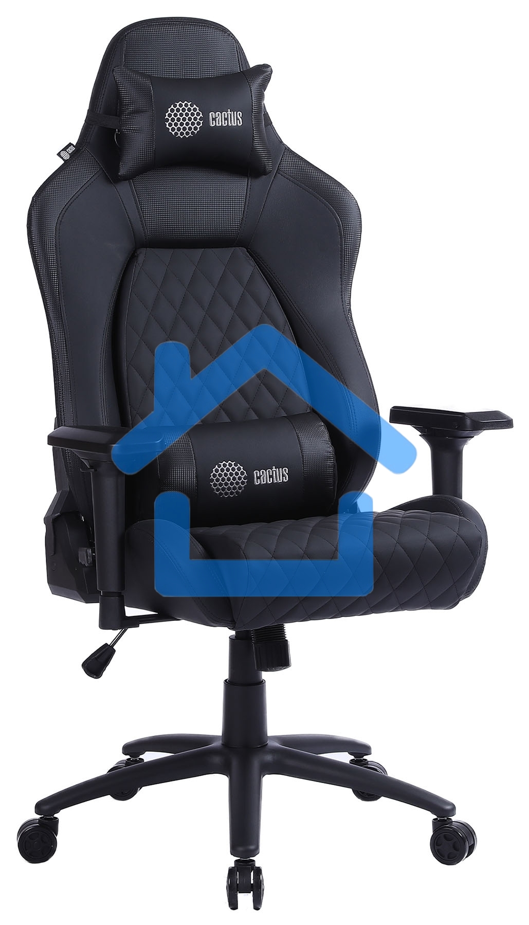 Кресло игровое Cactus CS-CHR-130 черный, сиденье черный, эко.кожа, с подголов. крестовина металл, пластик черный