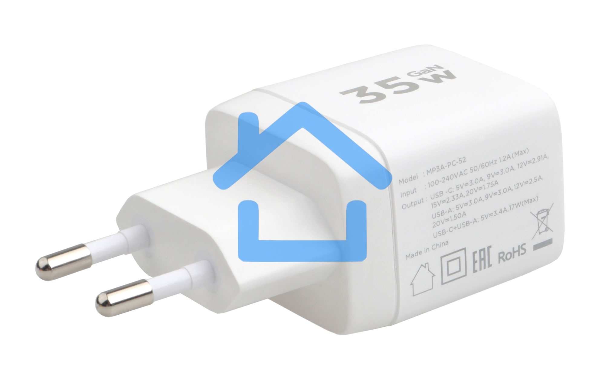 Зарядное устройство с дисплеем Cablexpert MP3A-PC-52, 35Вт GaN, QC3.0/PD3.0, 1хUSB, 1хType-C, белый, коробка