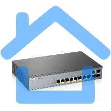 Коммутатор Zyxel GS1350-12HP, 10xGE (8xPoE+), 2xSFP, бюджет PoE 130 Вт, дальность передачи питания до 250 м, автоперезагрузка PoE-портов, повышенная защита от перенапряжений и электростатических разрядов