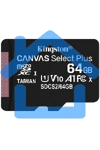 Флеш карта microSDHC 64Gb microSDXC Class10 Kingston <SDCS2/64GbSP> Class10 UHS-I Canvas Select up to 100Mb/s