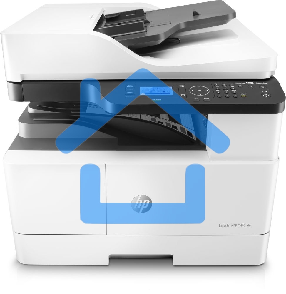 МФУ лазерное HP LaserJet MFP M443nda (8AF72A), A3, ч/б, печ. до 25 стр/мин. (А4) до 13 стр/мин. (А3), скан. до 21 стр/мин., 1200 x 1200 dpi (печать) 600x600dpi (скан.), USB, RJ-45