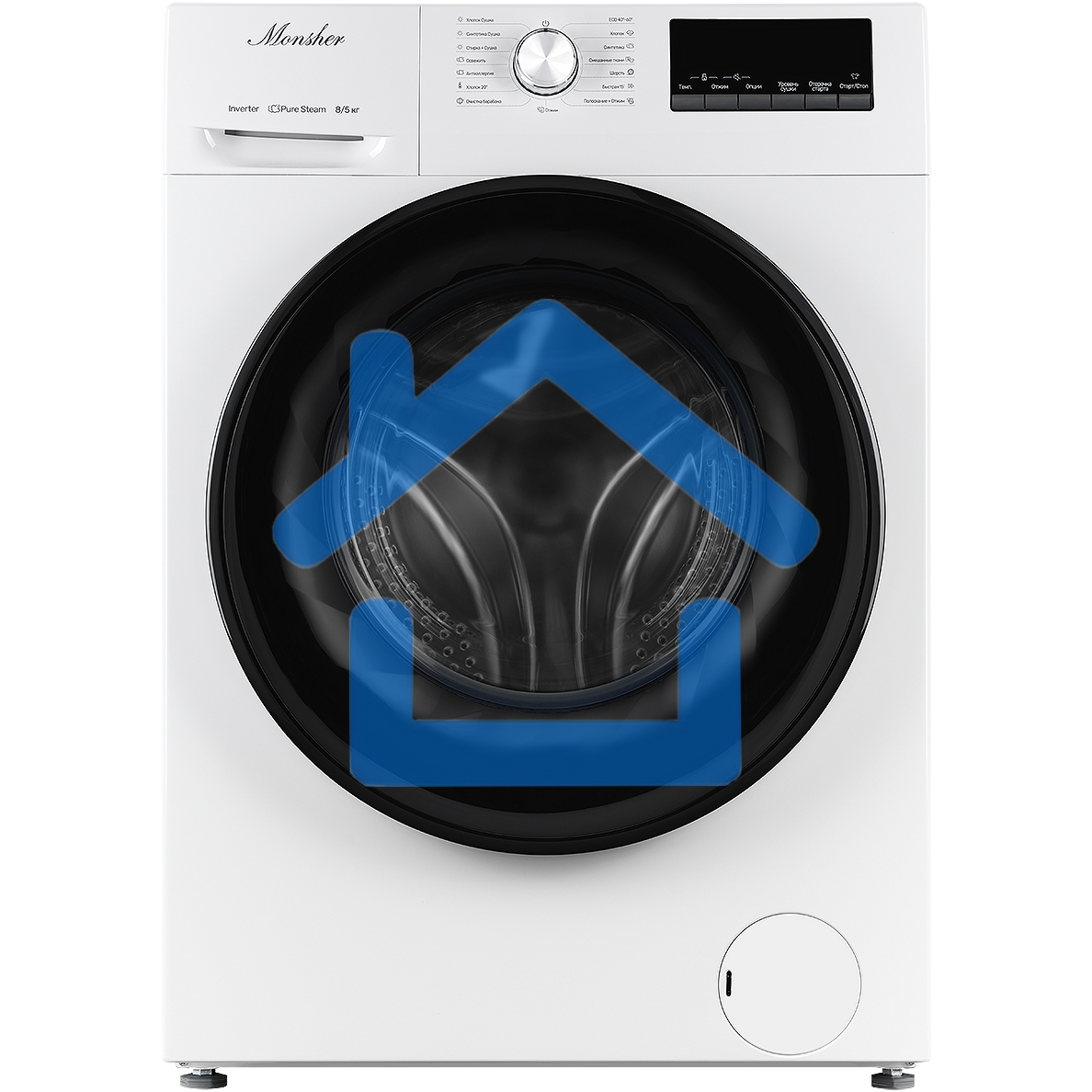 Стиральная машина с сушкой MONSHER MWDM 460 Blanc отдельностоящая, фронтальная, 15 программ, загрузка 8 кг, 1400 об/мин, кнопочное управление, инверторный двигатель, блокировка от детей, энергоэффективность В, белый