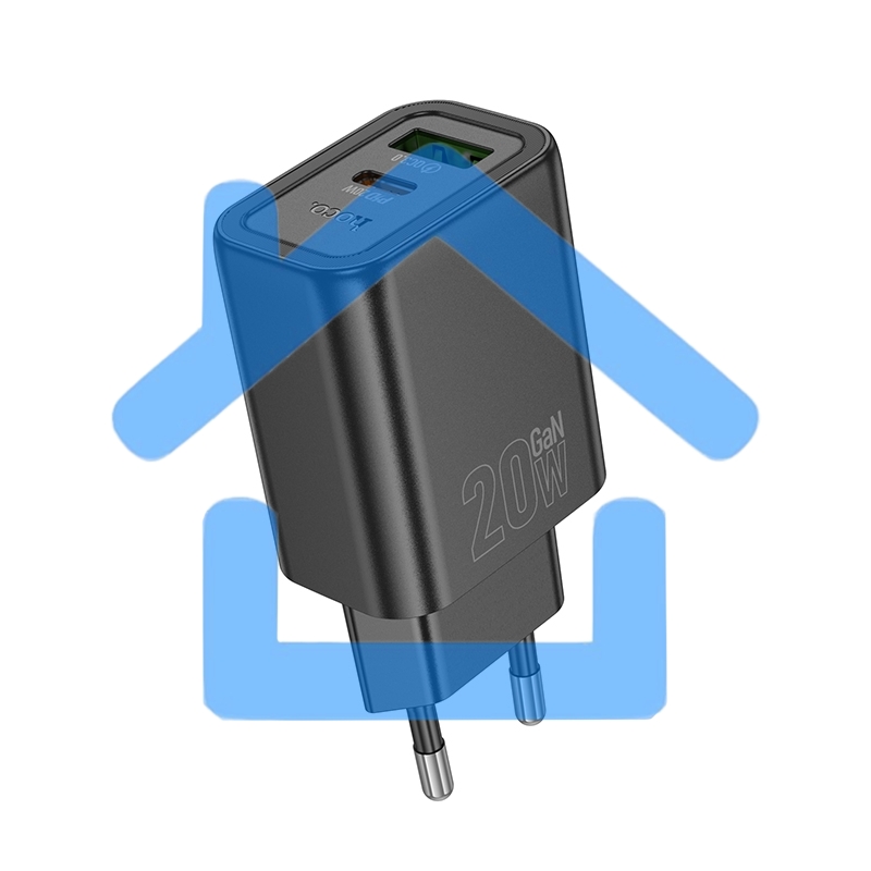 Зарядное устройство Hoco 20Вт, 3А, QC3.0/PD, 1xUSB, 1xType-C, N61, черный, коробка