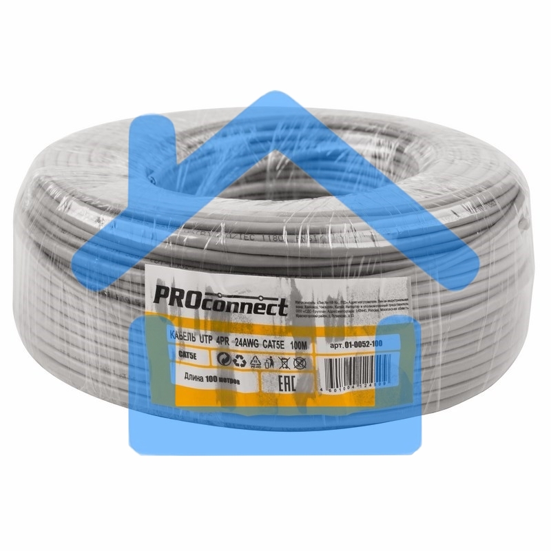 Кабель UTP PROconnect 4PR 24AWG, CU (медь), CAT5E, 100 МГц, PVC, серый, бухта 100 м