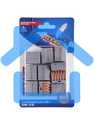 Соединительная клемма многоразовая, 5-и проводная, серая (0,08-4 мм²), (10шт.) Rexant