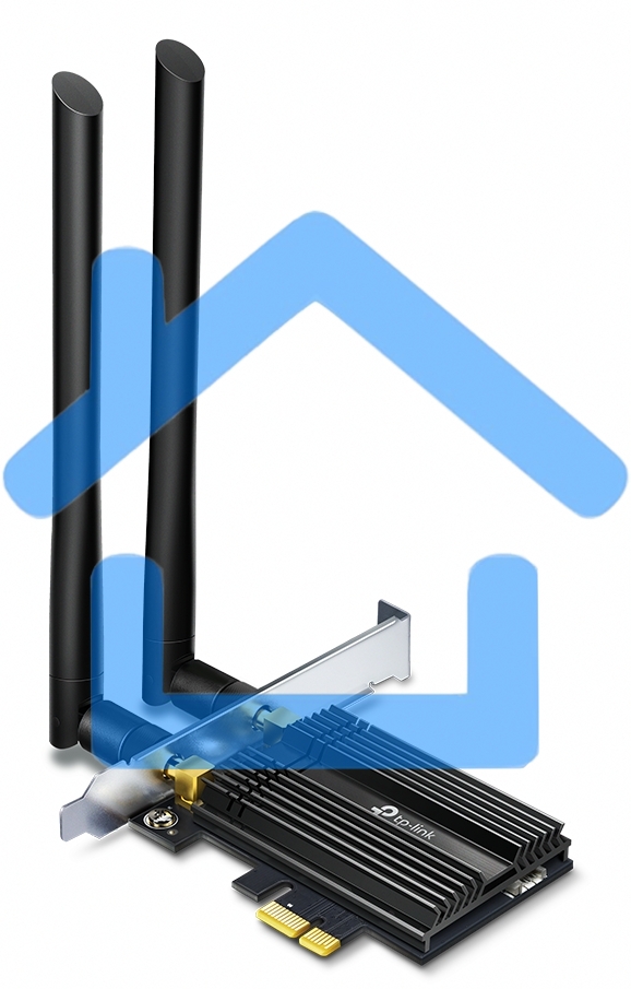 Адаптер 11AX 3000Mbps dual-band PCI-E adapter, 2402Mbps at 5G and 574Mbps at 2.4G, support Bluetooth 5.0, WPA2 encryption, two external Antennas.