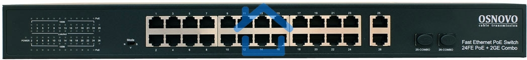 Коммутатор Osnovo SW-62422(400W) 26x100Mb 24PoE+ 400W неуправляемый
