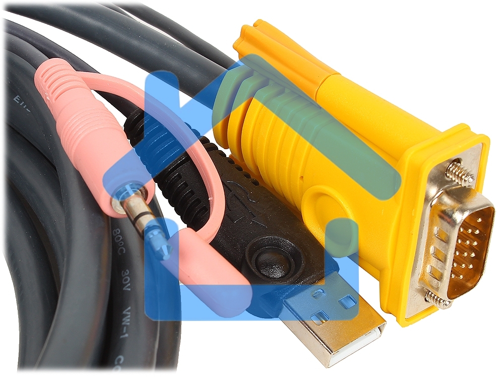 Кабель ATEN KVM Cable 2L-5303U Кабель для KVM: USB(Am)+DB15(m)+2*Audio (PC) -на- SPHD15(m)+2*Audio (KVM), 3м