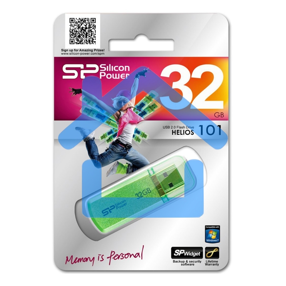 Флешка USB Silicon Power R/W 32 Gb Helios 101 SP032 Gb,UF2101V1N USB 2.0 зеленый