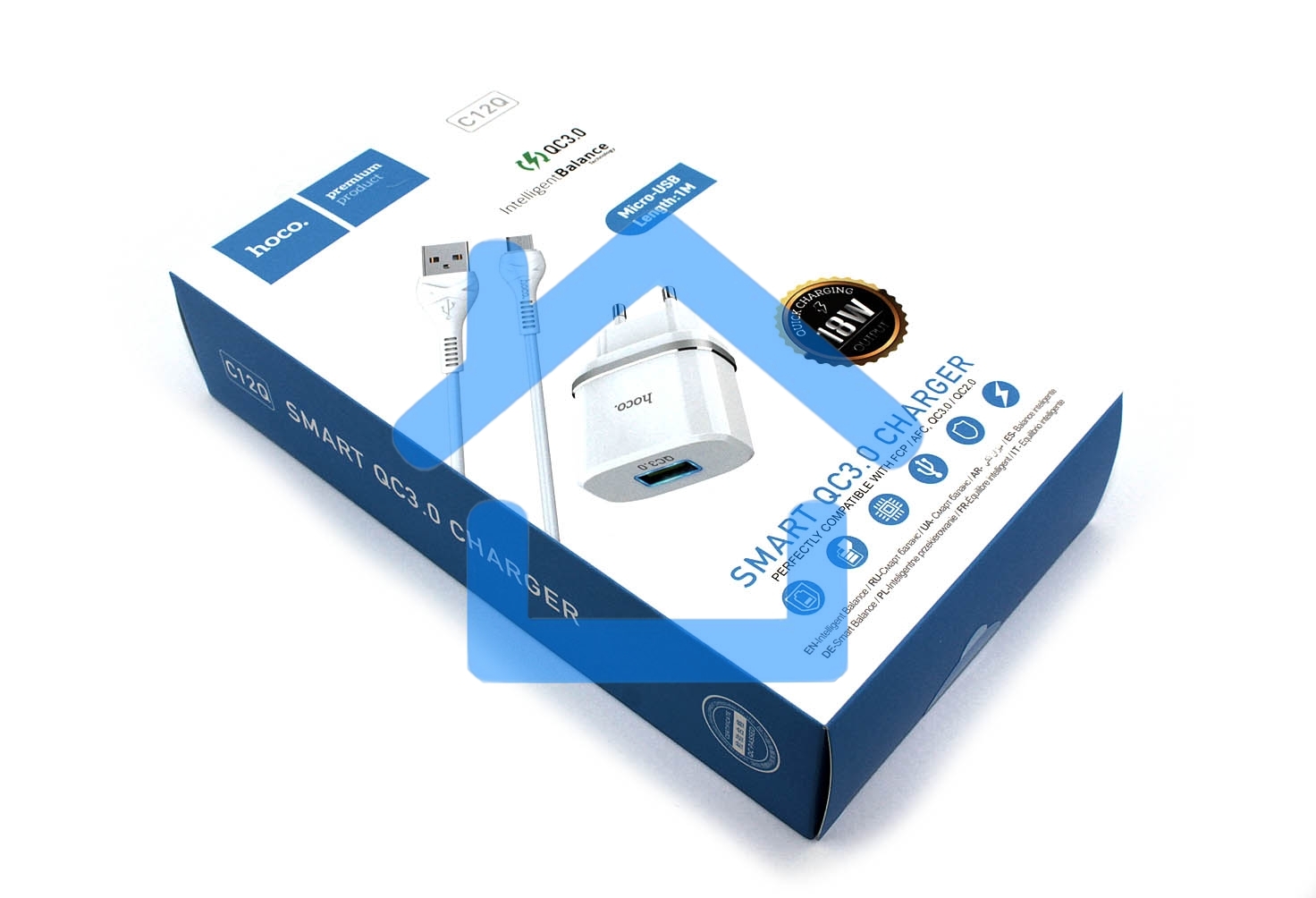 Блок питания (сетевой адаптер) HOCO С12Q Smart QC3.0, кабель Micro USB, USB, 5V, 3.0A, белый