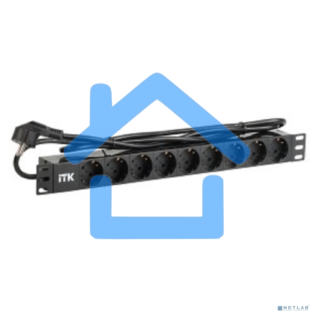 Блок ITK PDU 9 розеток DIN49440 (нем. cтанд.) 1U, шнур 2м вилка DIN49441 (нем. станд.), профиль из ПВХ, черный