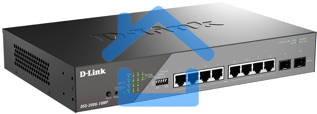 Сетевой коммутатор Smart L2 Surveillance Switch 8х1000Base-T PoE, 2x1000Base-X SFP, PoE Budget 130W, Long-range PoE up to 250m