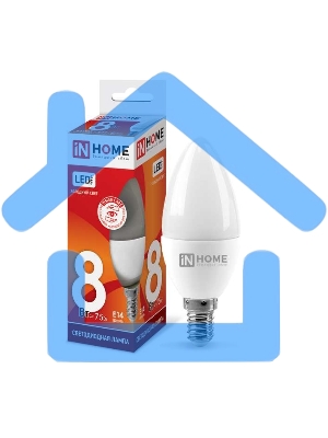 Лампа светодиодная LED-СВЕЧА-VC 8Вт 230В E14 6500К 720лм IN HOME 4690612024806