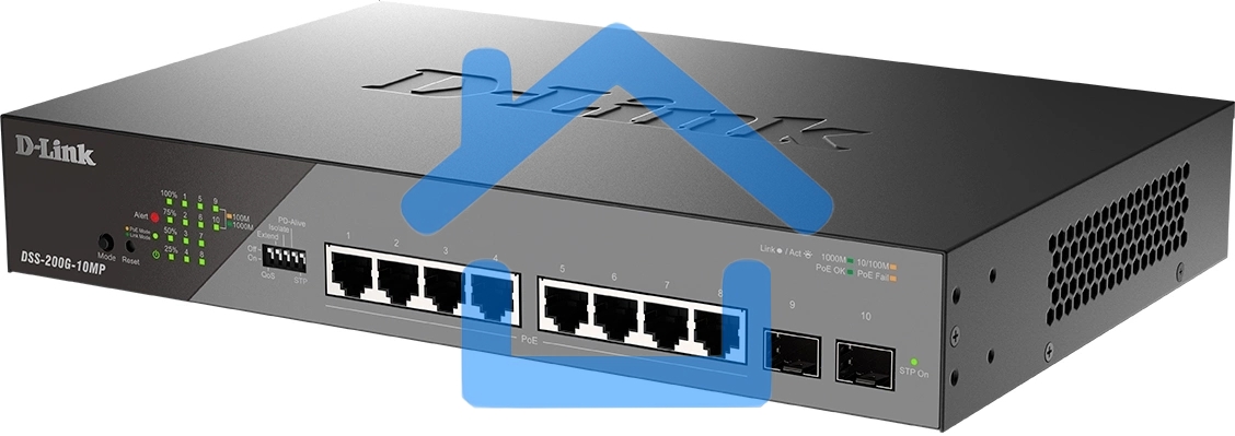 Сетевой коммутатор Smart L2 Surveillance Switch 8х1000Base-T PoE, 2x1000Base-X SFP, PoE Budget 130W, Long-range PoE up to 250m