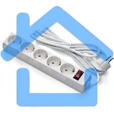 Удлинитель ExeGate EC-5-1.8W (EX279361RUS), белый, 1,8 м, евровилка с заземлением, 5 евророзеток с заземлением, 2200 Вт