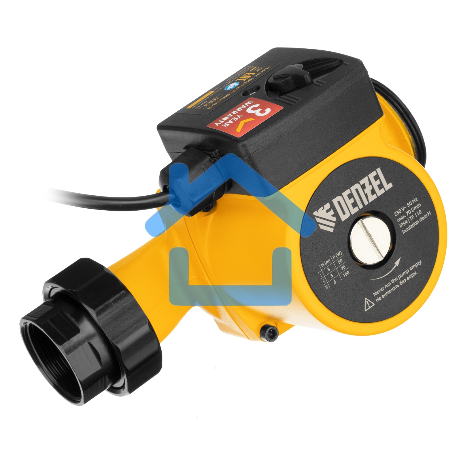 Циркуляционный насос CP32-6, напор 6 м, 70 л/мин, 1 м кабель, монт. длина 180 мм Denzel