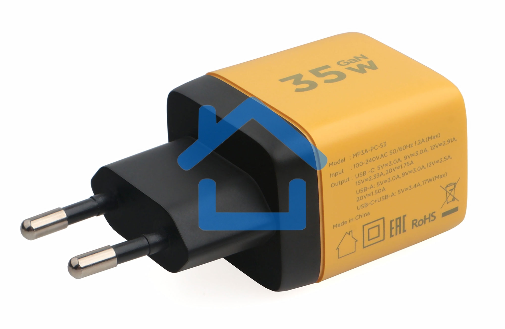 Зарядное устройство с дисплеем Cablexpert MP3A-PC-53, 35Вт GaN, QC3.0/PD3.0, 1хUSB, 1хType-C, желтый, коробка