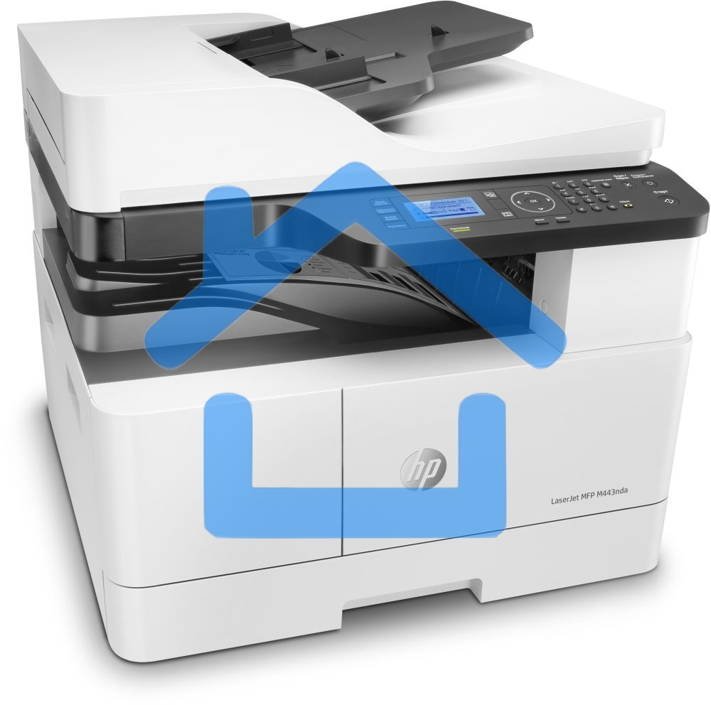 МФУ лазерное HP LaserJet MFP M443nda (8AF72A), A3, ч/б, печ. до 25 стр/мин. (А4) до 13 стр/мин. (А3), скан. до 21 стр/мин., 1200 x 1200 dpi (печать) 600x600dpi (скан.), USB, RJ-45