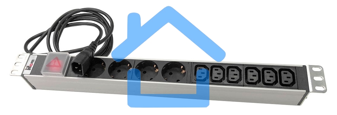 Блок розеток Rem-10 с выкл., 4 Sсhuko, 6 IEC 60320 C13, 10 A, алюм., 19