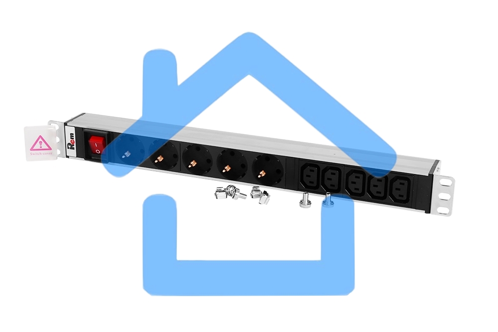 Блок розеток Rem-10 с выкл., 4 Sсhuko, 6 IEC 60320 C13, 10 A, алюм., 19