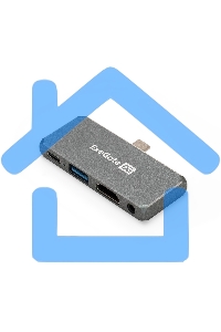 Док-станция 5-в-1 ExeGate DUB-31C/PD/HA (кабель-адаптер USB Type-C --> 1xUSB3.0 + Type-C DATA (480Mb/s) + PD 100W + HDMI 4K@30Hz + Audio, Plug&Play, подходит для iPad Pro и мобильных телефонов, серый)