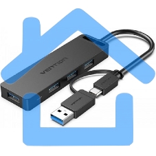 Концентратор Vention OTG USB-C+USB 3.0 / 4xUSB 3.0 порта черный - 0.15м. Концентратор Vention OTG USB-C+USB 3.0 / 4xUSB 3.0 порта черный - 0.15м.