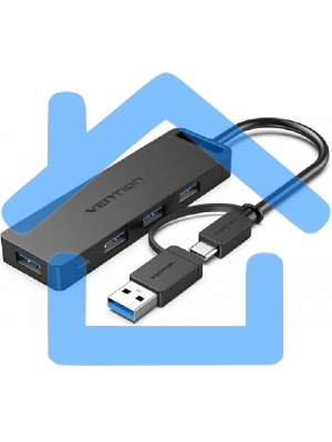 Концентратор Vention OTG USB-C+USB 3.0 / 4xUSB 3.0 порта черный - 0.15м. Концентратор Vention OTG USB-C+USB 3.0 / 4xUSB 3.0 порта черный - 0.15м.