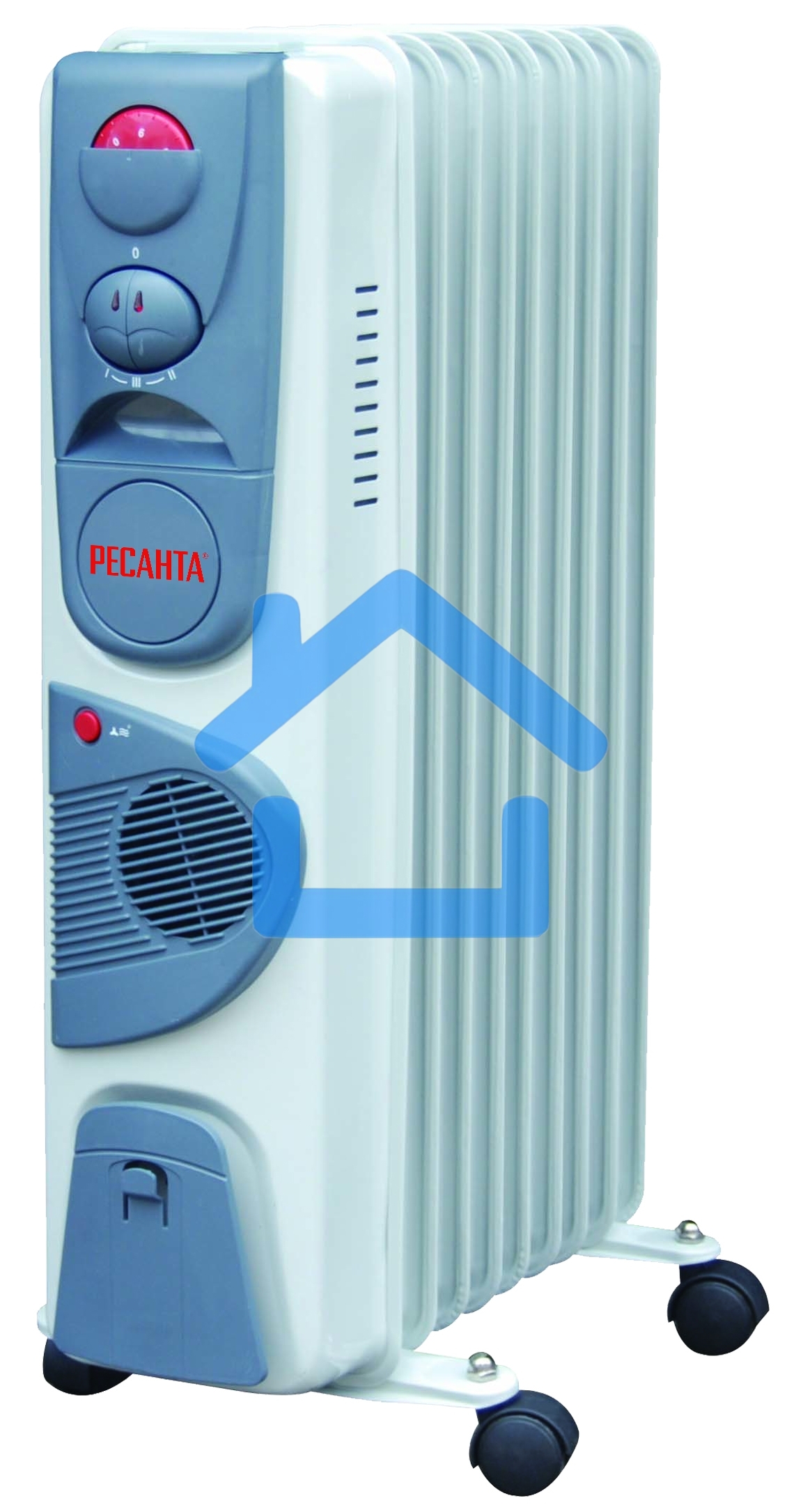 Обогреватель масляный Ресанта ОМ-9НВ (9 секций), белый, 2400 Вт, 25 м2, термостат