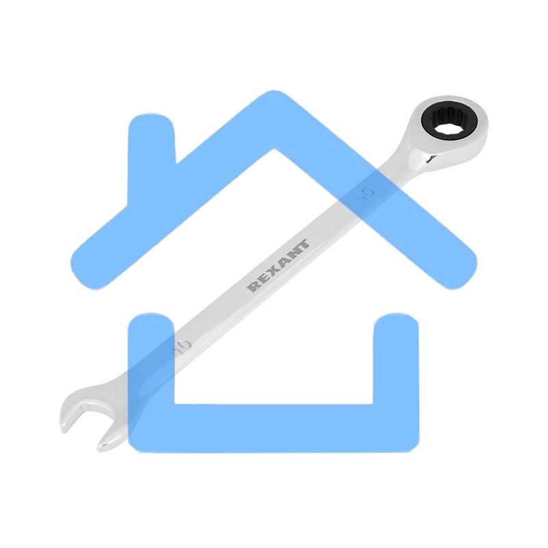 Ключ комбинированный трещоточный Rexant 10 мм, CrV, зеркальный хром