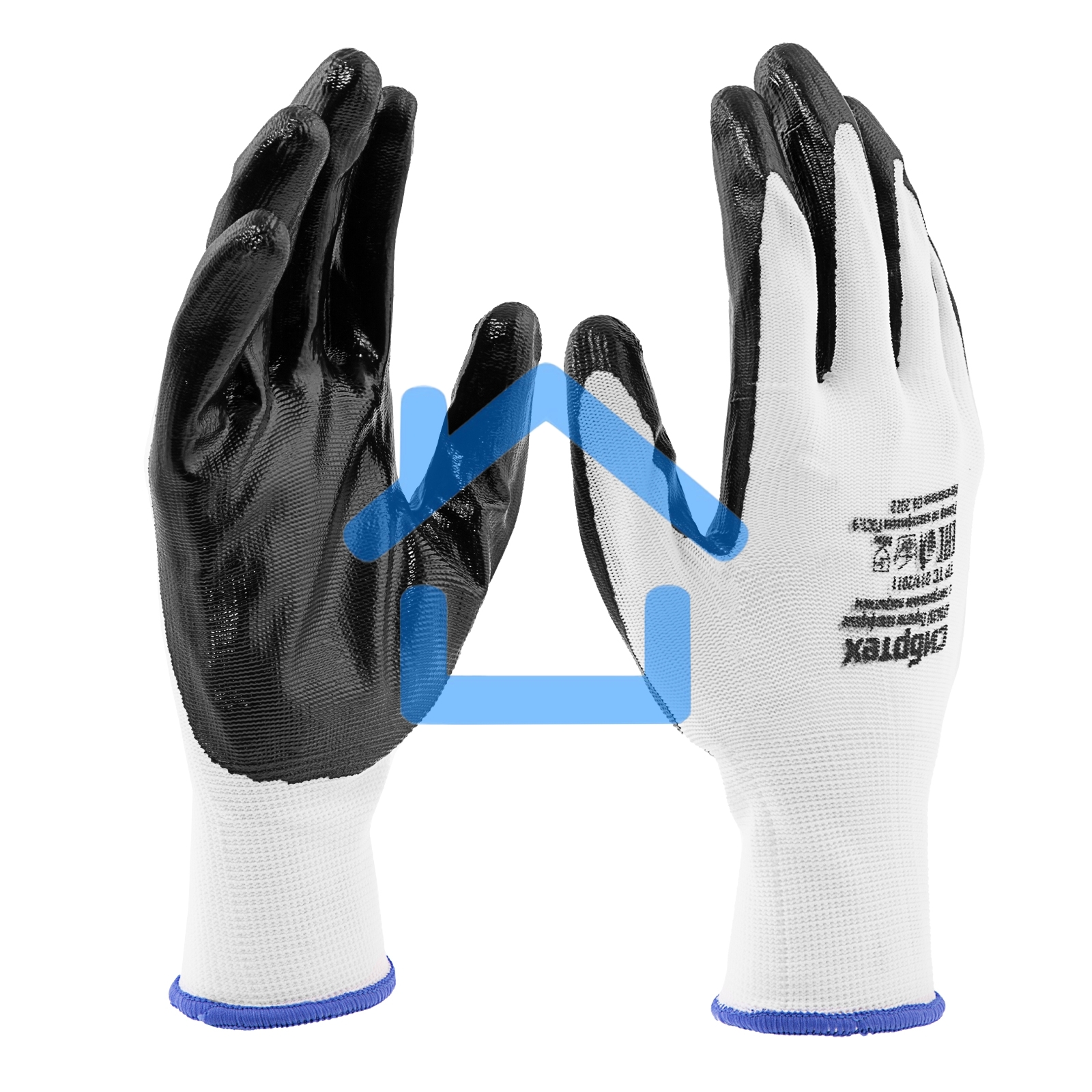 Перчатки полиэфирные с черным нитрильным покрытием, размер 9, 13 класс вязки Сибртех