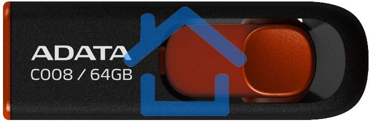 Флешка USB ADATA С008 (AC008-64G-RKD), 64Gb, USB 2.0, R/W 15/5, черный / красный