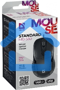 Мышь проводная Defender Standard MB-580 черный, 1000 dpi, USB, кнопки - 3